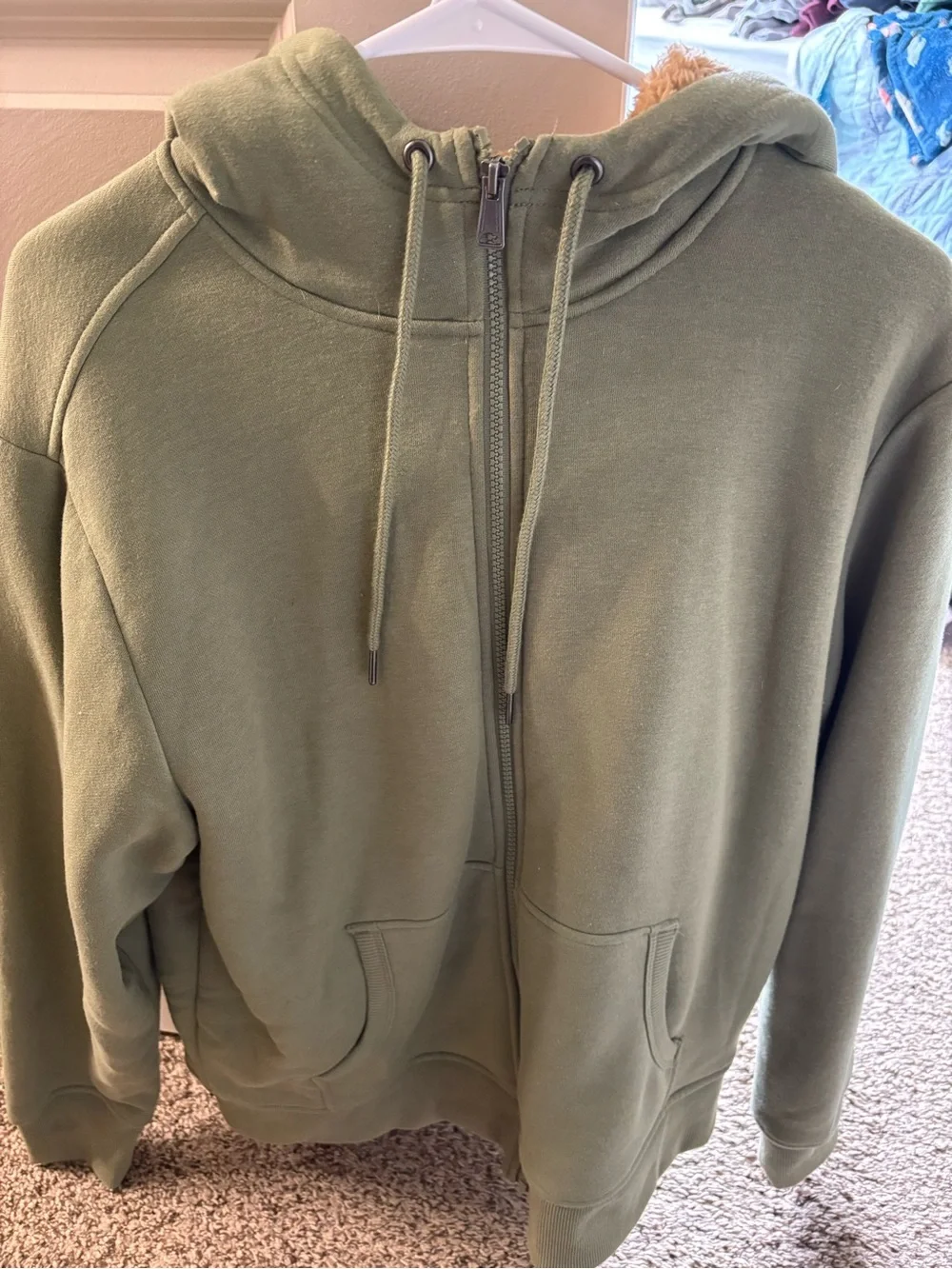George Olive Green Zippered Hoodie with Sherpa Lining